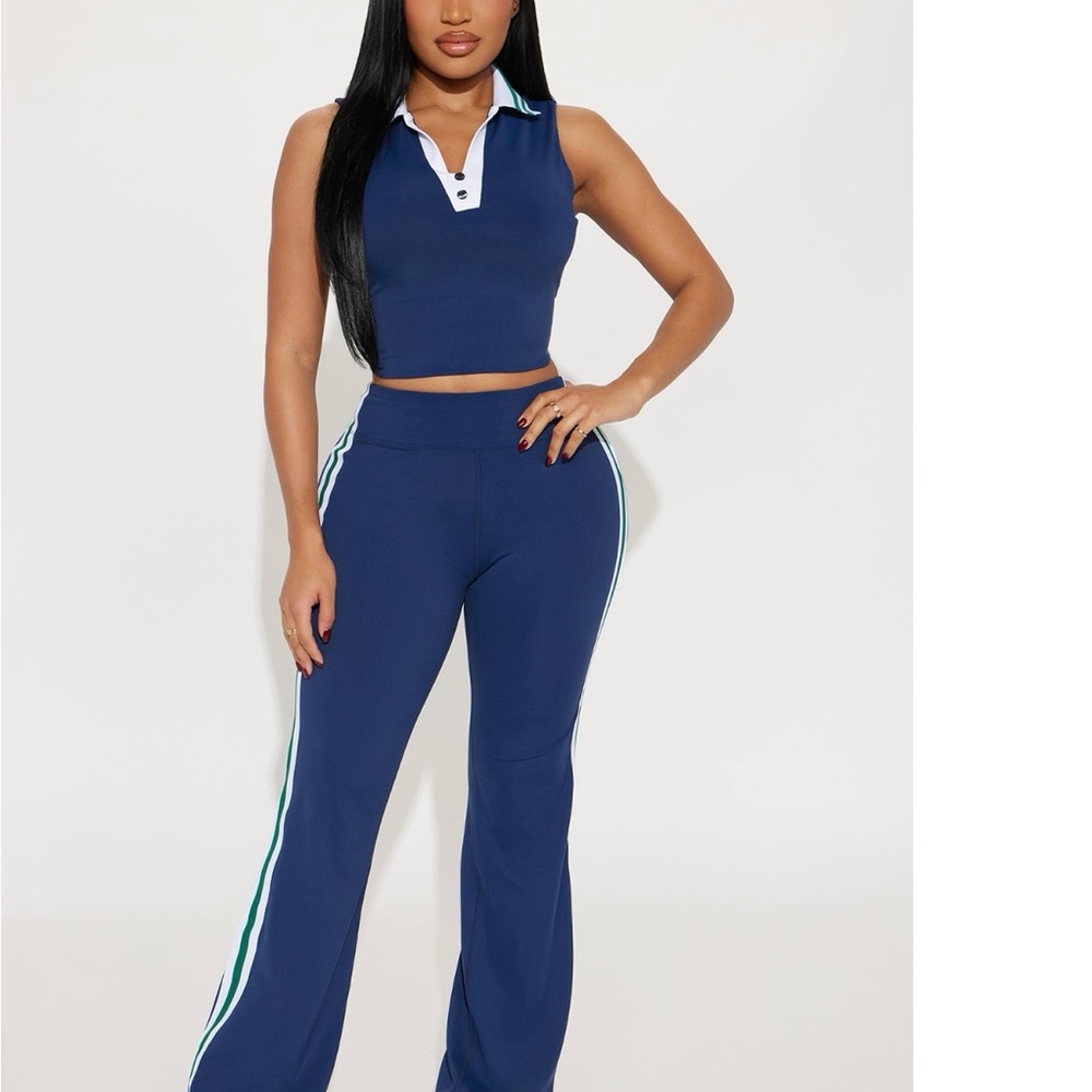 Fashion Nova Navy Blue Boot Cut Flare Pants Set